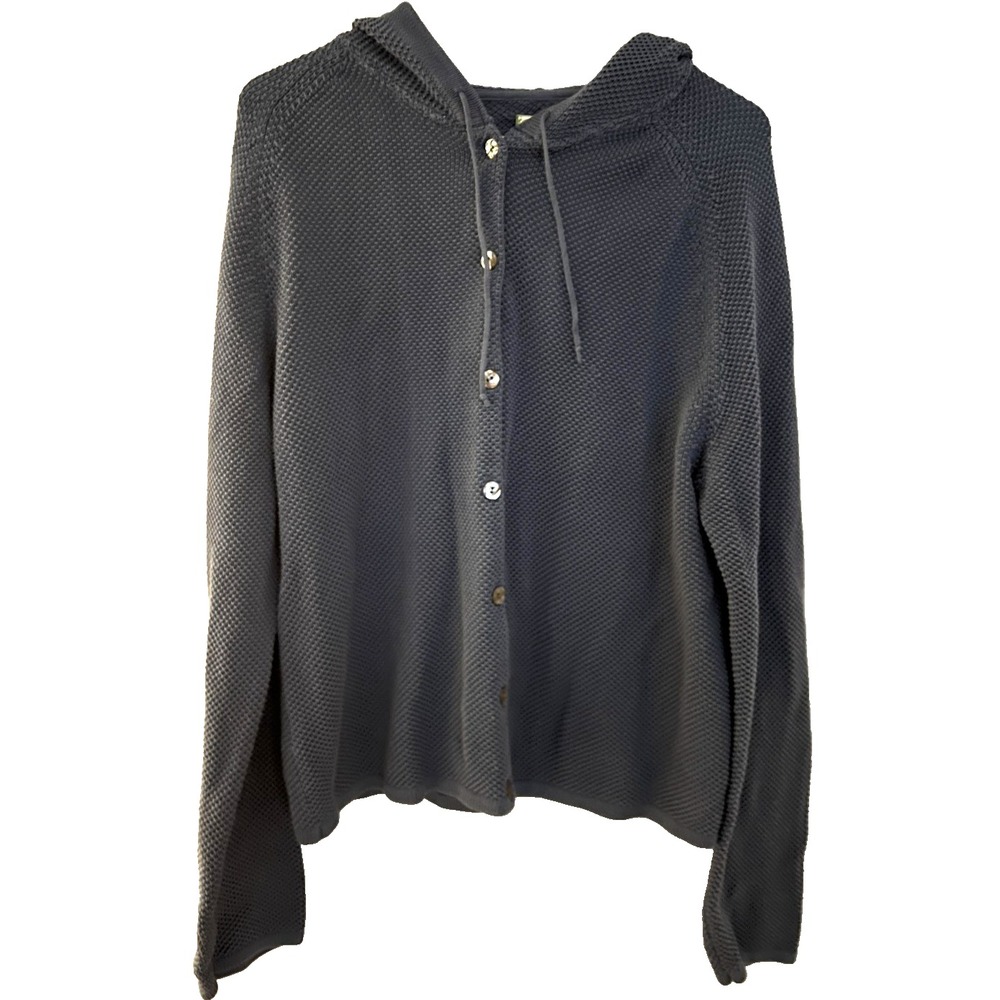 Vintage Tommy Bahama Sweater Womens XL Blue Hooded Button Up Waffle Knit Cotton